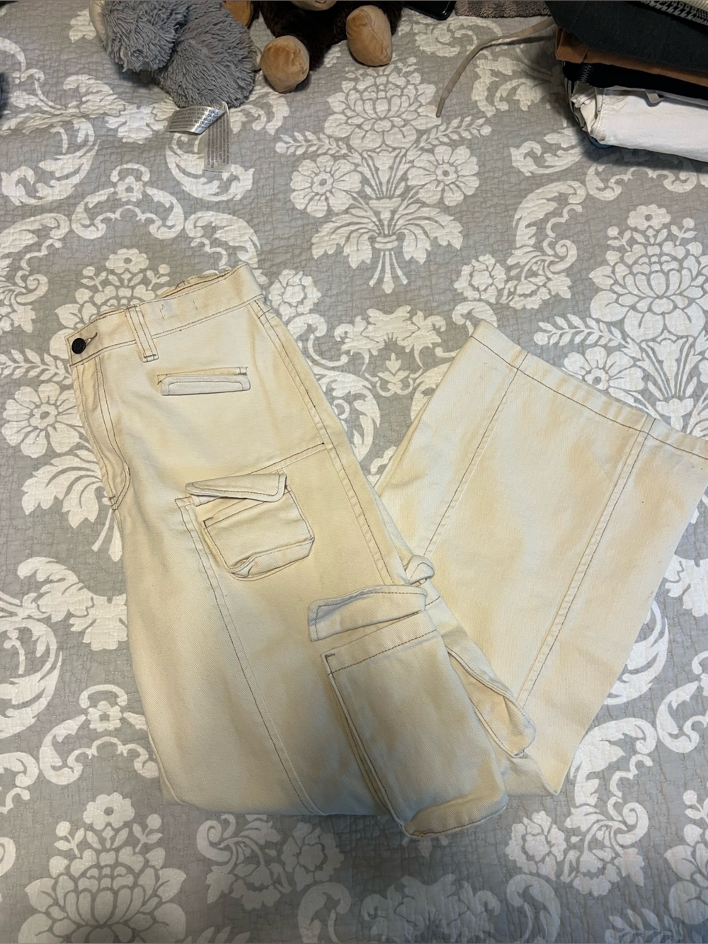 PacSun Cream Straight-Leg Utility Pants
